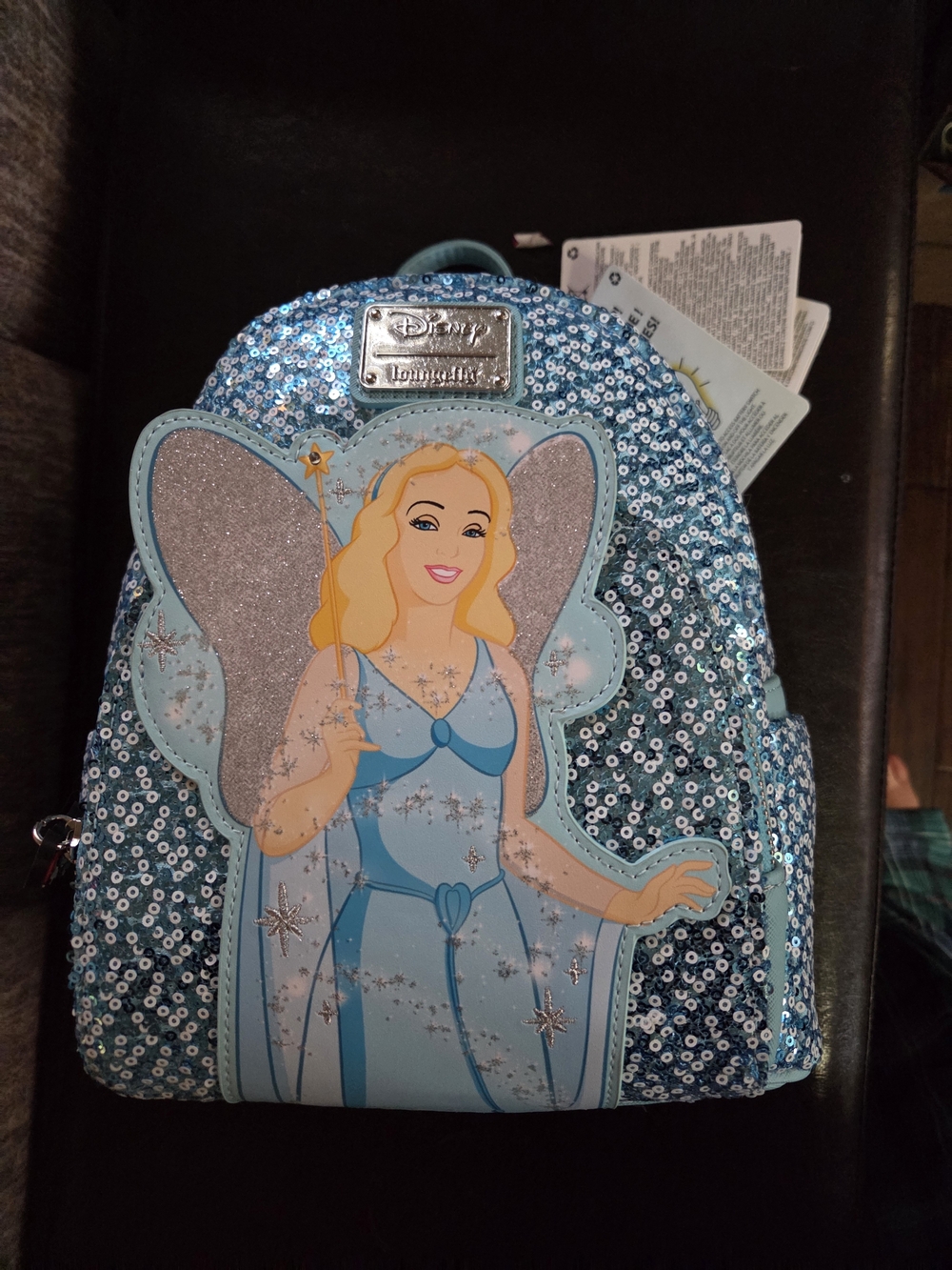 Loungefly Disney Fairy Godmother Light Up Blue Sequin Cinderella Mini Backpack